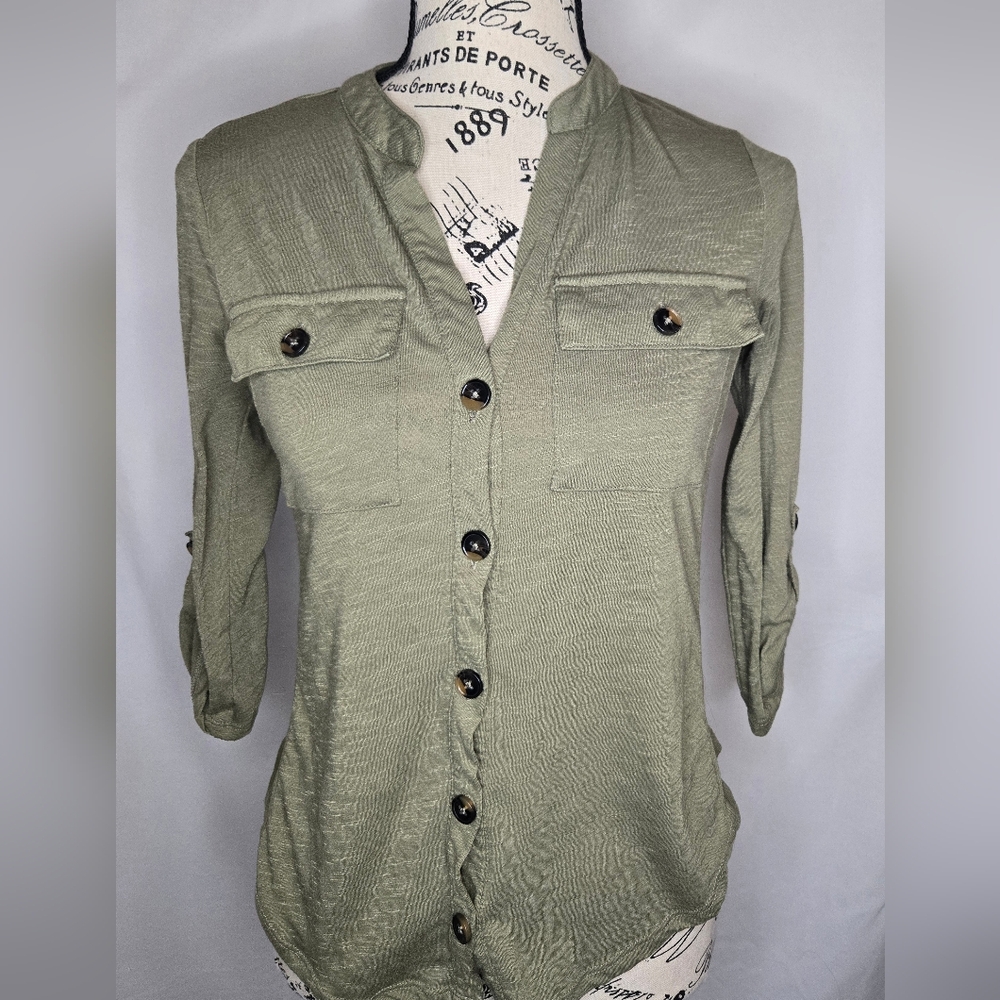 No Boundaries Sage Green Button-Front Utility Top